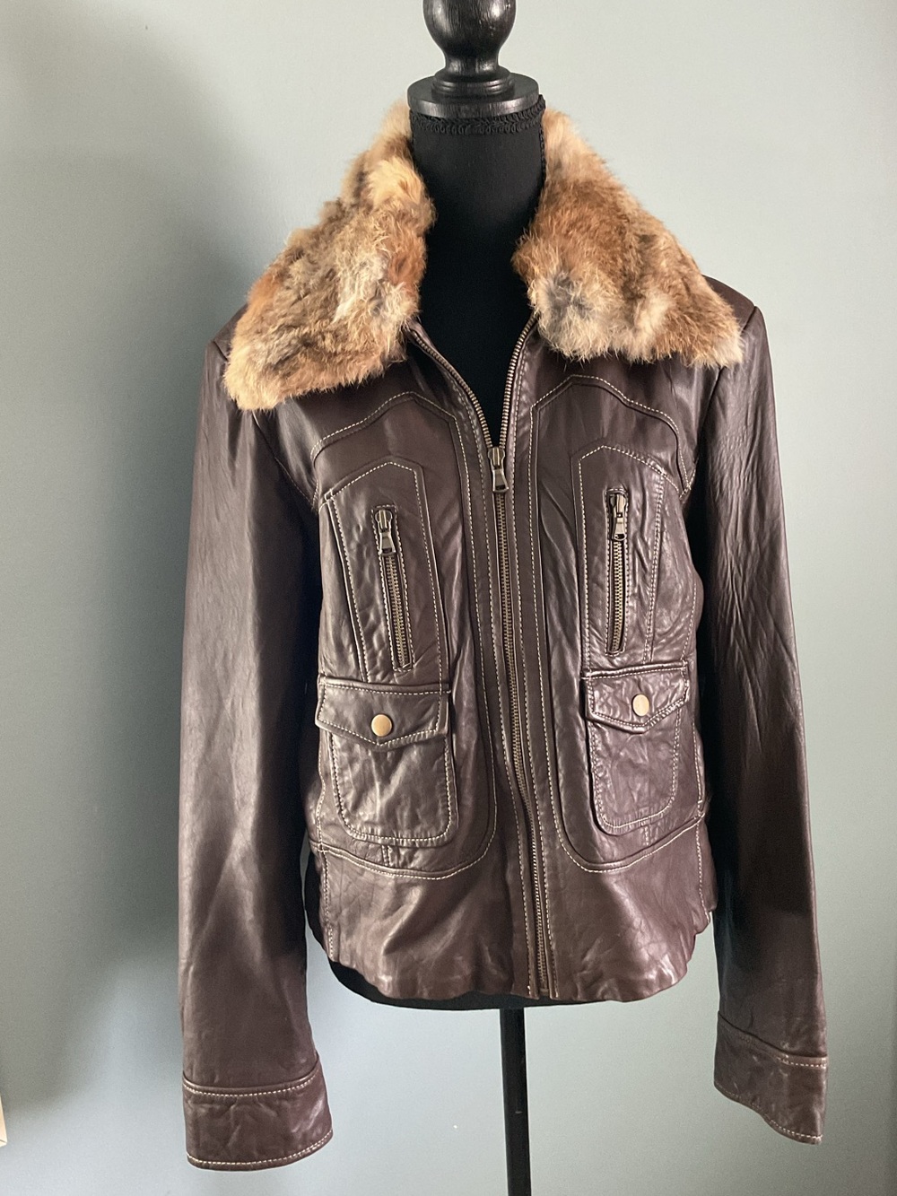 Wilsons Leather Brown Leather Jacket with Faux Fur Collar